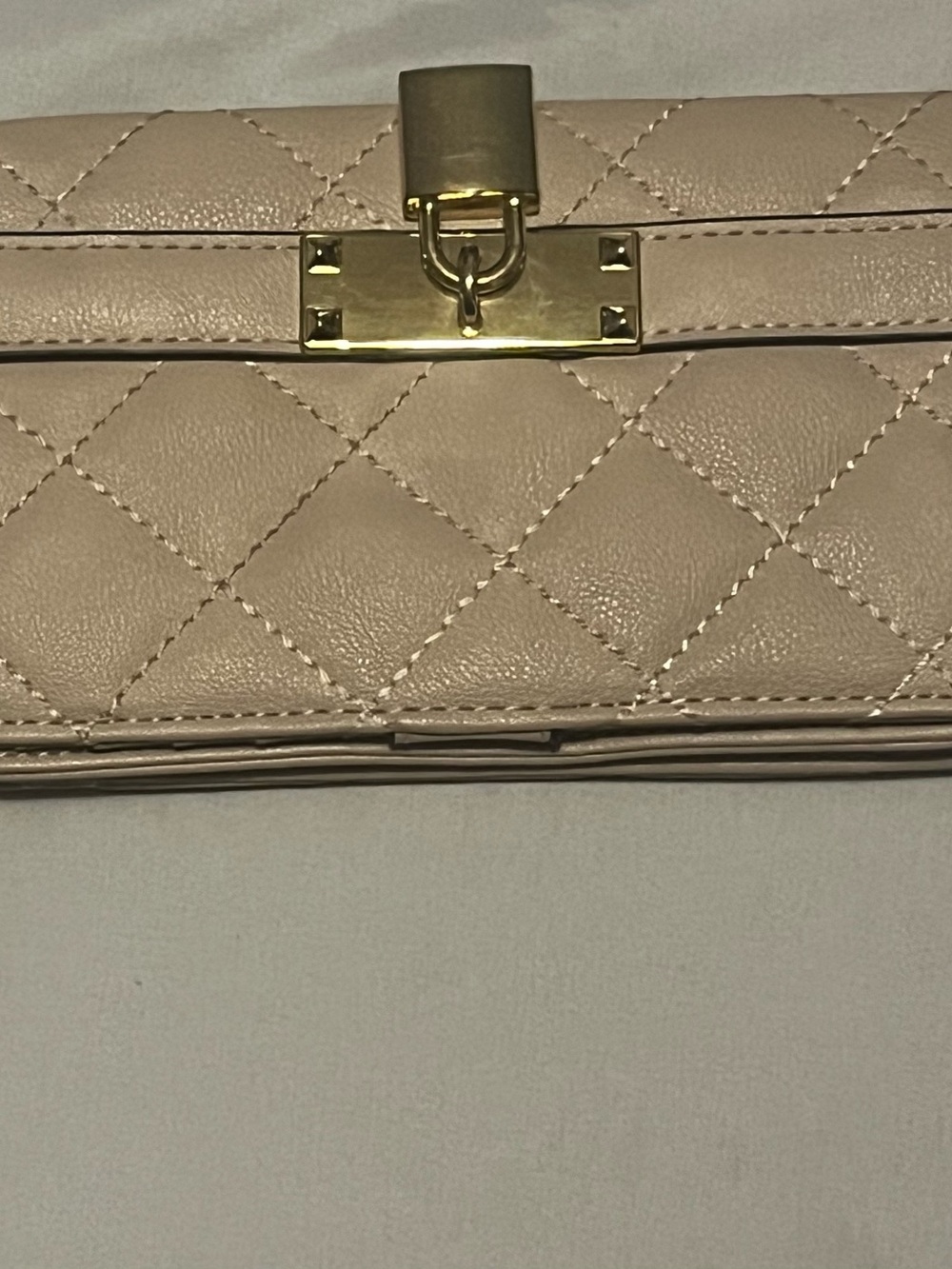Quilted Padlock Wallet Clutch — Cream - Picture 2 of 8